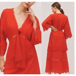 Farm Rio X Anthropologie Red Lace Detail Midi Dress
